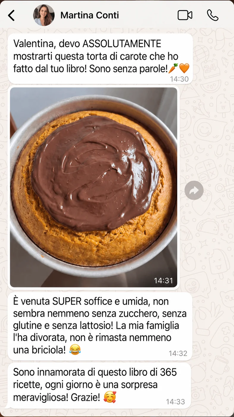Martina Conti scrive a Valentina: la torta di carote divorata dalla famiglia